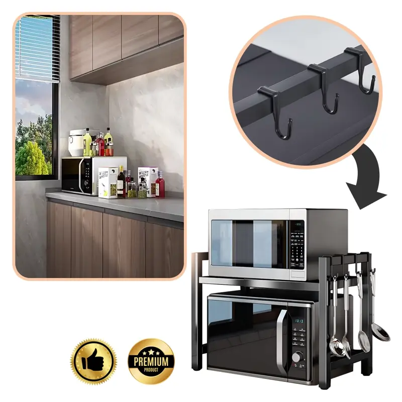 MicroRack – Roztažitelná kuchyňská police šetřící místo pro mikrovlnky a další spotřebiče