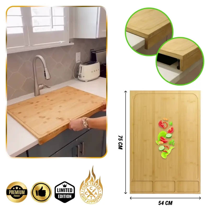 BambooCraft™ - Extra velké bambusové prkénko s odnímatelnými nohami